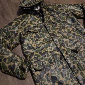 Vintage Waterproof Insulated Mens Hunting Camouflage Hood long Jacket Size M